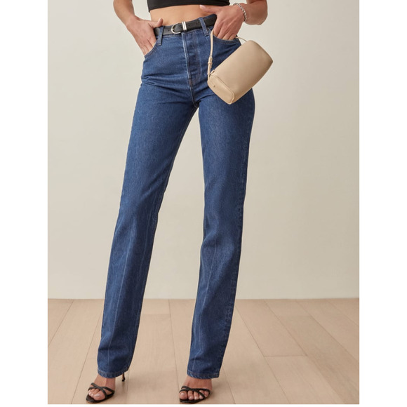Reformation Denim - Reformation NWT Cynthia High Rise Straight Leg Long Denim Jeans in Cesme size 24